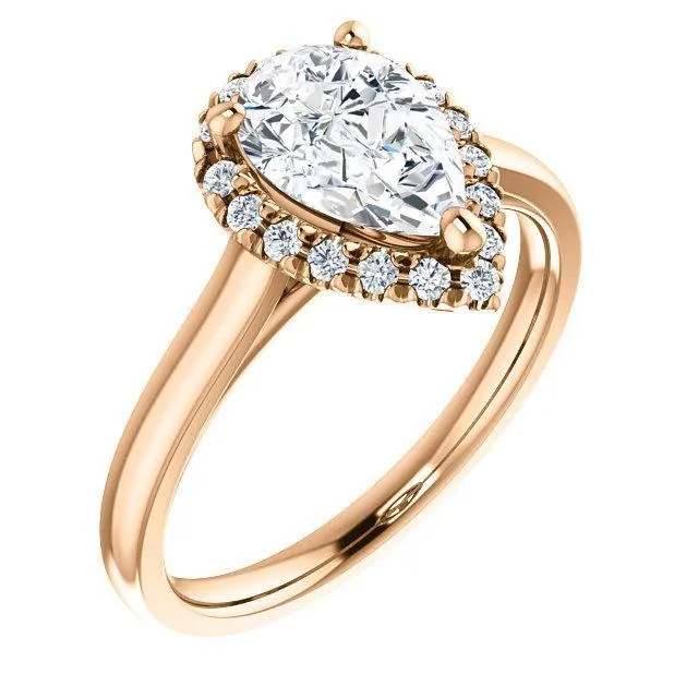 Pear Moissanite Diamond Accent Ice Halo French-Set Ring