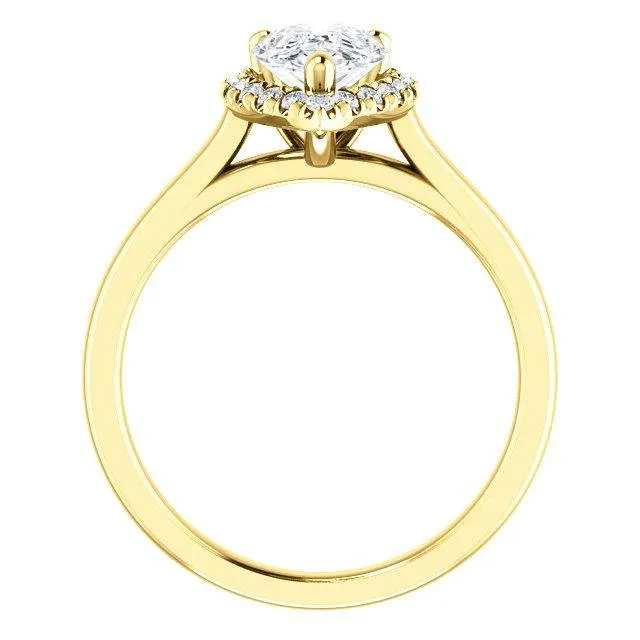Pear Moissanite Diamond Accent Ice Halo French-Set Ring