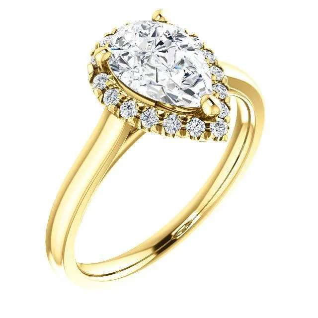 Pear Moissanite Diamond Accent Ice Halo French-Set Ring
