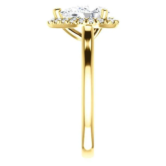 Pear Moissanite Diamond Accent Ice Halo French-Set Ring