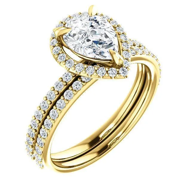Pear Moissanite Diamond Accent Ice Halo Ring
