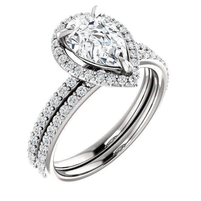 Pear Moissanite Diamond Accent Ice Halo Ring