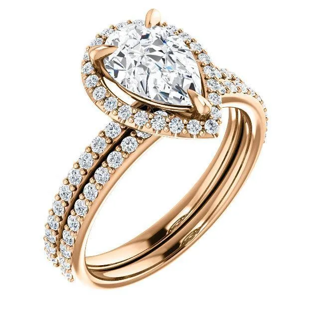 Pear Moissanite Diamond Accent Ice Halo Ring