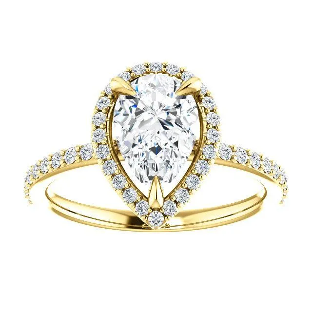 Pear Moissanite Diamond Accent Ice Halo Ring