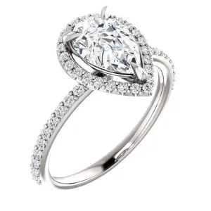 Pear Moissanite Diamond Accent Ice Halo Ring