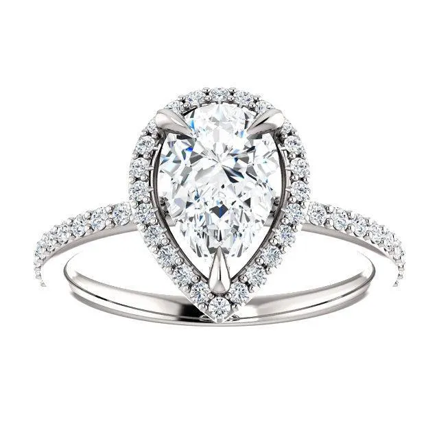 Pear Moissanite Diamond Accent Ice Halo Ring