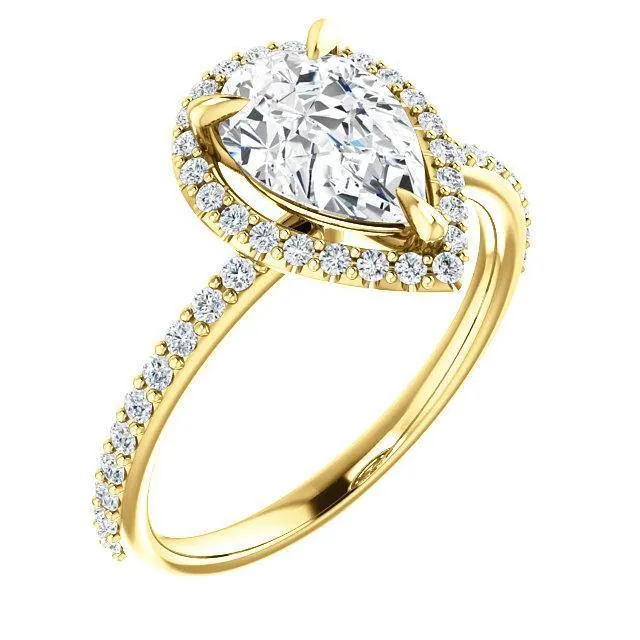 Pear Moissanite Diamond Accent Ice Halo Ring
