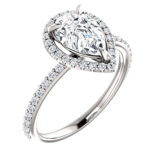 Pear Moissanite Diamond Accent Ice Halo Ring