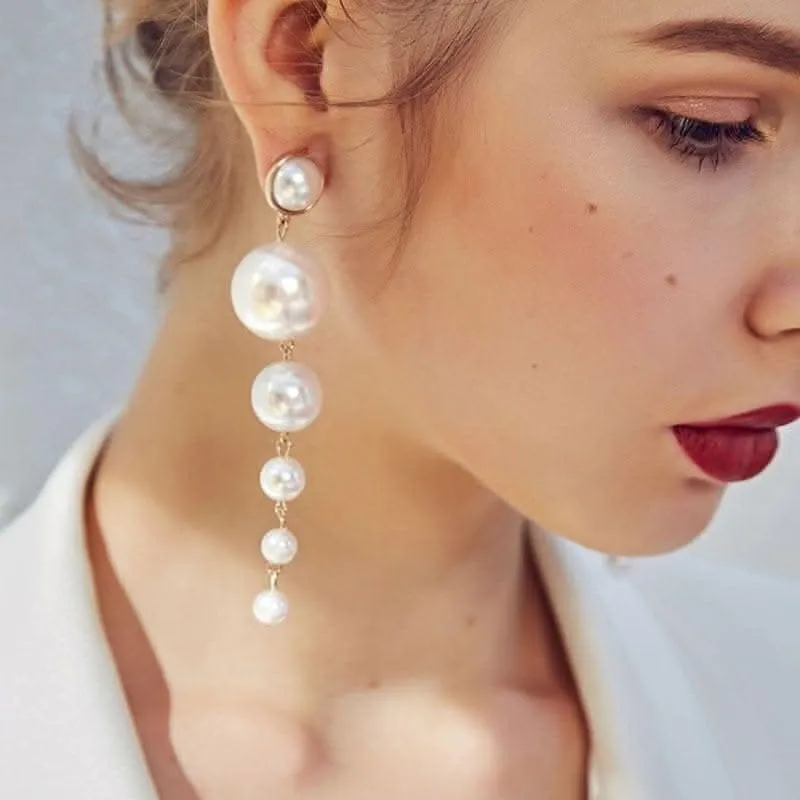 Pearl Earrings for Women - Sparkle Rhinestone Drop Tassel Dangle Earrings - Dainty Freshwater Pearl Bridal Wedding Birthday Christmas Jewelry