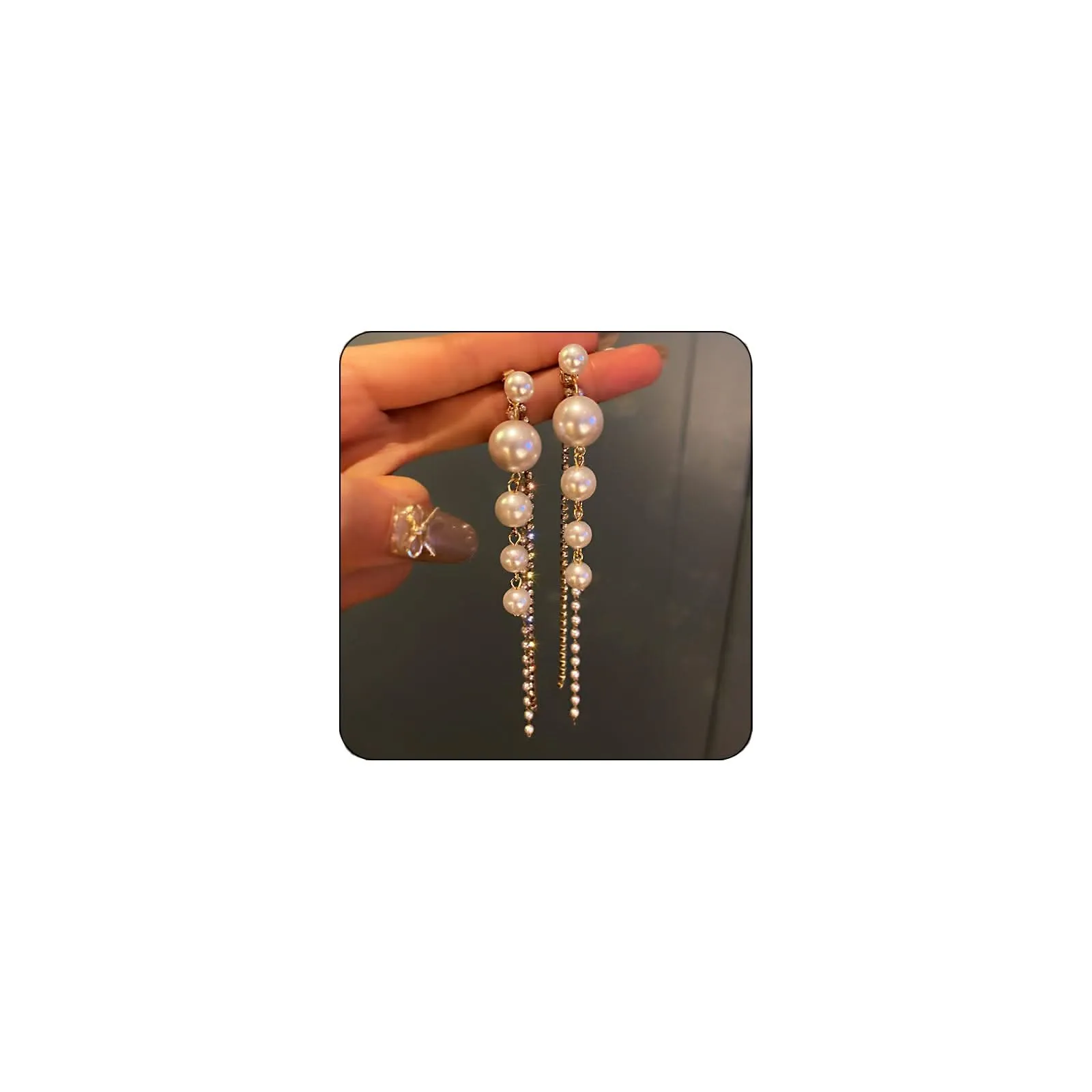 Pearl Earrings for Women - Sparkle Rhinestone Drop Tassel Dangle Earrings - Dainty Freshwater Pearl Bridal Wedding Birthday Christmas Jewelry