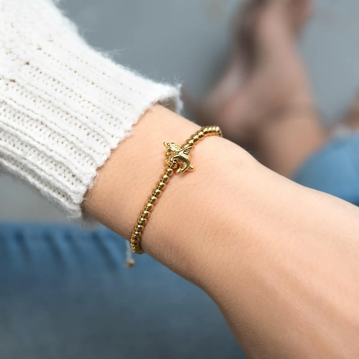Pegasus | 18k Gold | Winged Unicorn Macrame Charm Bracelet
