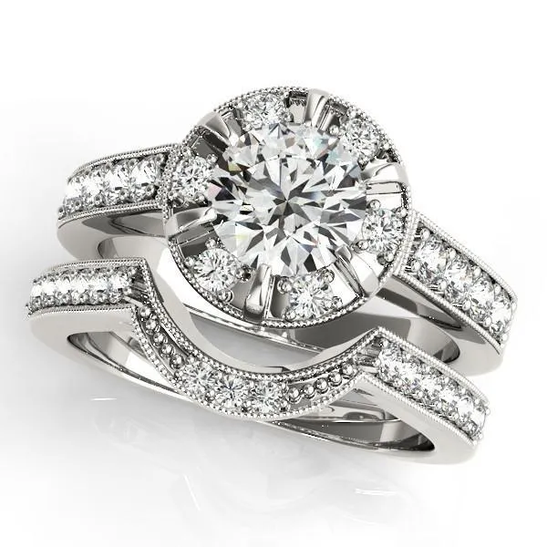 Petrina Round Center Stone Diamond 6 Prong Halo with Milgrain Engagement Ring