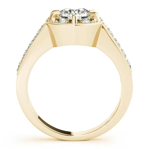 Petrina Round Center Stone Diamond 6 Prong Halo with Milgrain Engagement Ring