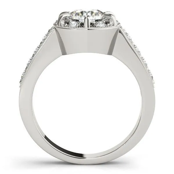 Petrina Round Center Stone Diamond 6 Prong Halo with Milgrain Engagement Ring