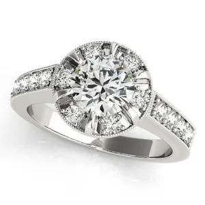 Petrina Round Center Stone Diamond 6 Prong Halo with Milgrain Engagement Ring