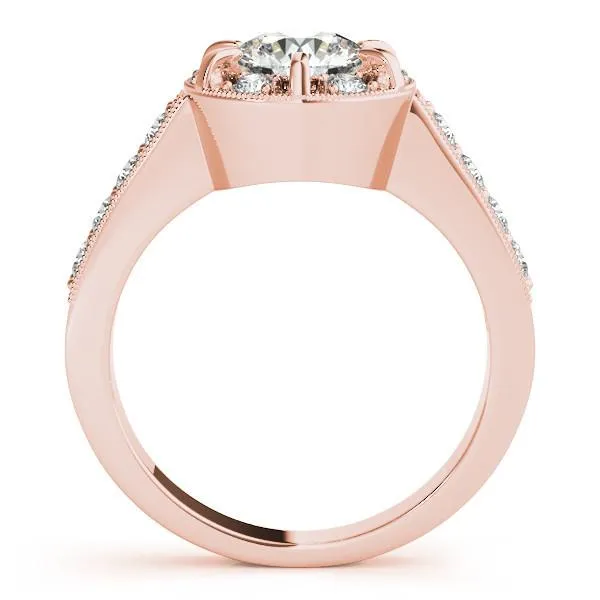 Petrina Round Center Stone Diamond 6 Prong Halo with Milgrain Engagement Ring