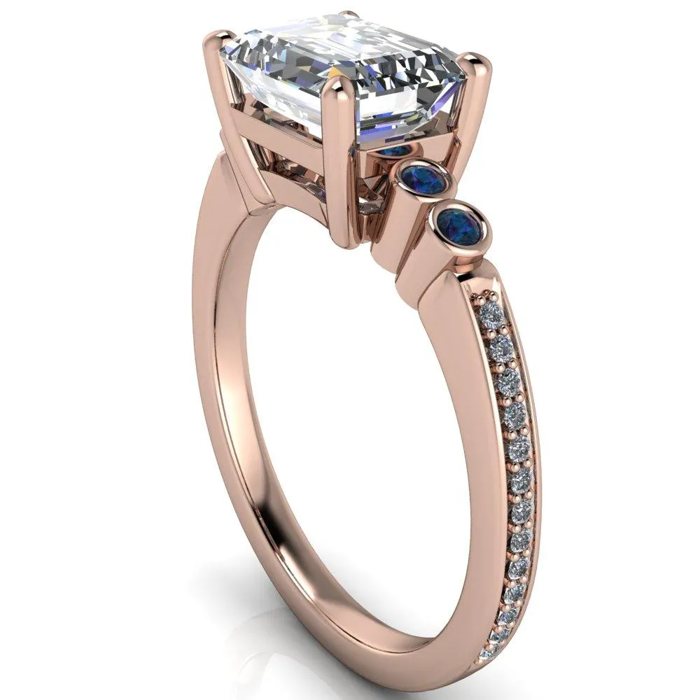 Philippa Emerald Moissanite 4 Alexandrite Sides 4 Prong Under Bezel Multi Stone Engagement Ring