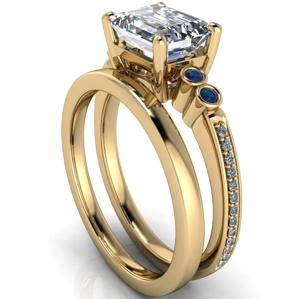 Philippa Emerald Moissanite 4 Alexandrite Sides 4 Prong Under Bezel Multi Stone Engagement Ring