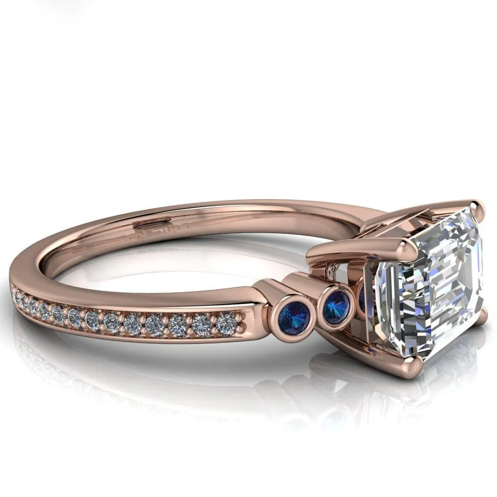 Philippa Emerald Moissanite 4 Alexandrite Sides 4 Prong Under Bezel Multi Stone Engagement Ring