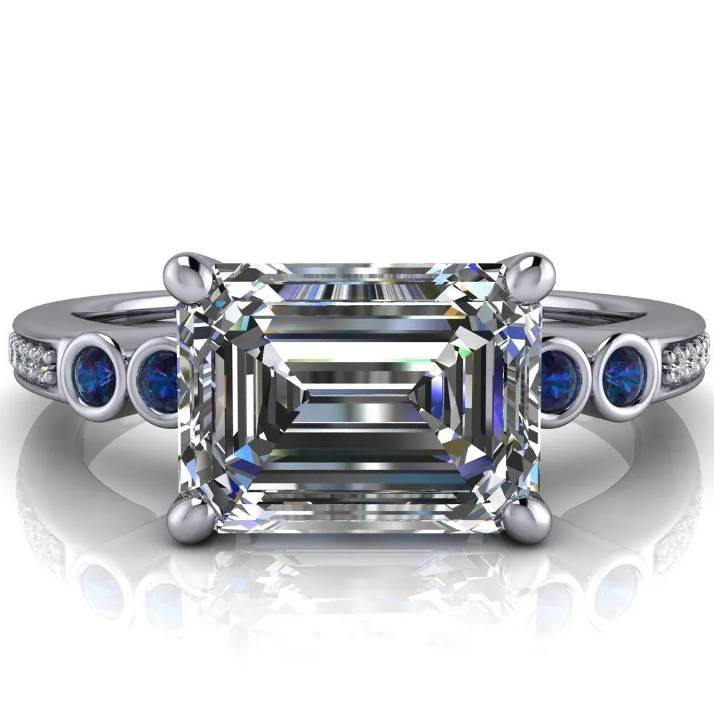 Philippa Emerald Moissanite 4 Alexandrite Sides 4 Prong Under Bezel Multi Stone Engagement Ring