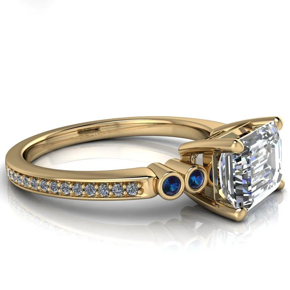 Philippa Emerald Moissanite 4 Alexandrite Sides 4 Prong Under Bezel Multi Stone Engagement Ring