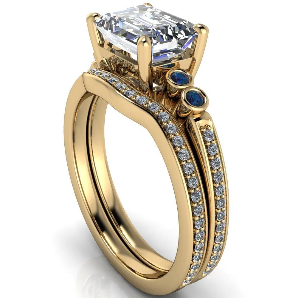 Philippa Emerald Moissanite 4 Alexandrite Sides 4 Prong Under Bezel Multi Stone Engagement Ring