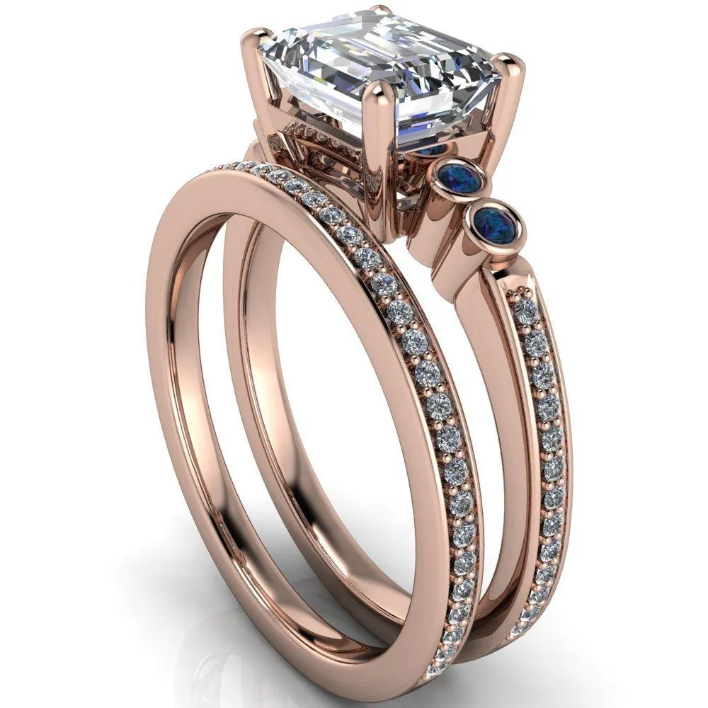 Philippa Emerald Moissanite 4 Alexandrite Sides 4 Prong Under Bezel Multi Stone Engagement Ring