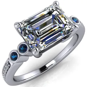 Philippa Emerald Moissanite 4 Alexandrite Sides 4 Prong Under Bezel Multi Stone Engagement Ring