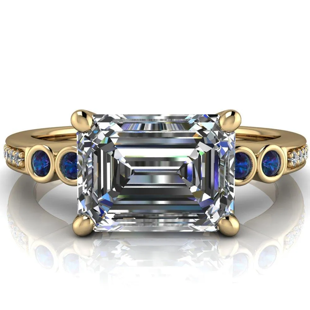 Philippa Emerald Moissanite 4 Alexandrite Sides 4 Prong Under Bezel Multi Stone Engagement Ring