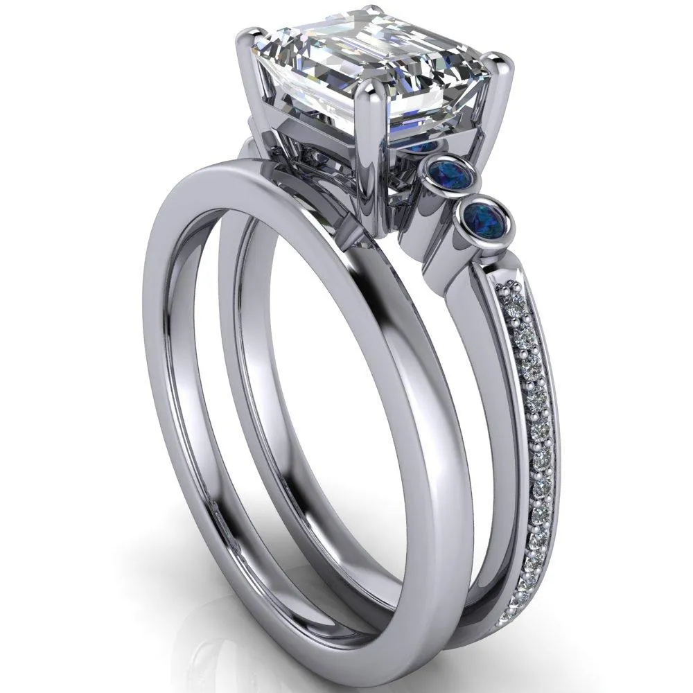 Philippa Emerald Moissanite 4 Alexandrite Sides 4 Prong Under Bezel Multi Stone Engagement Ring