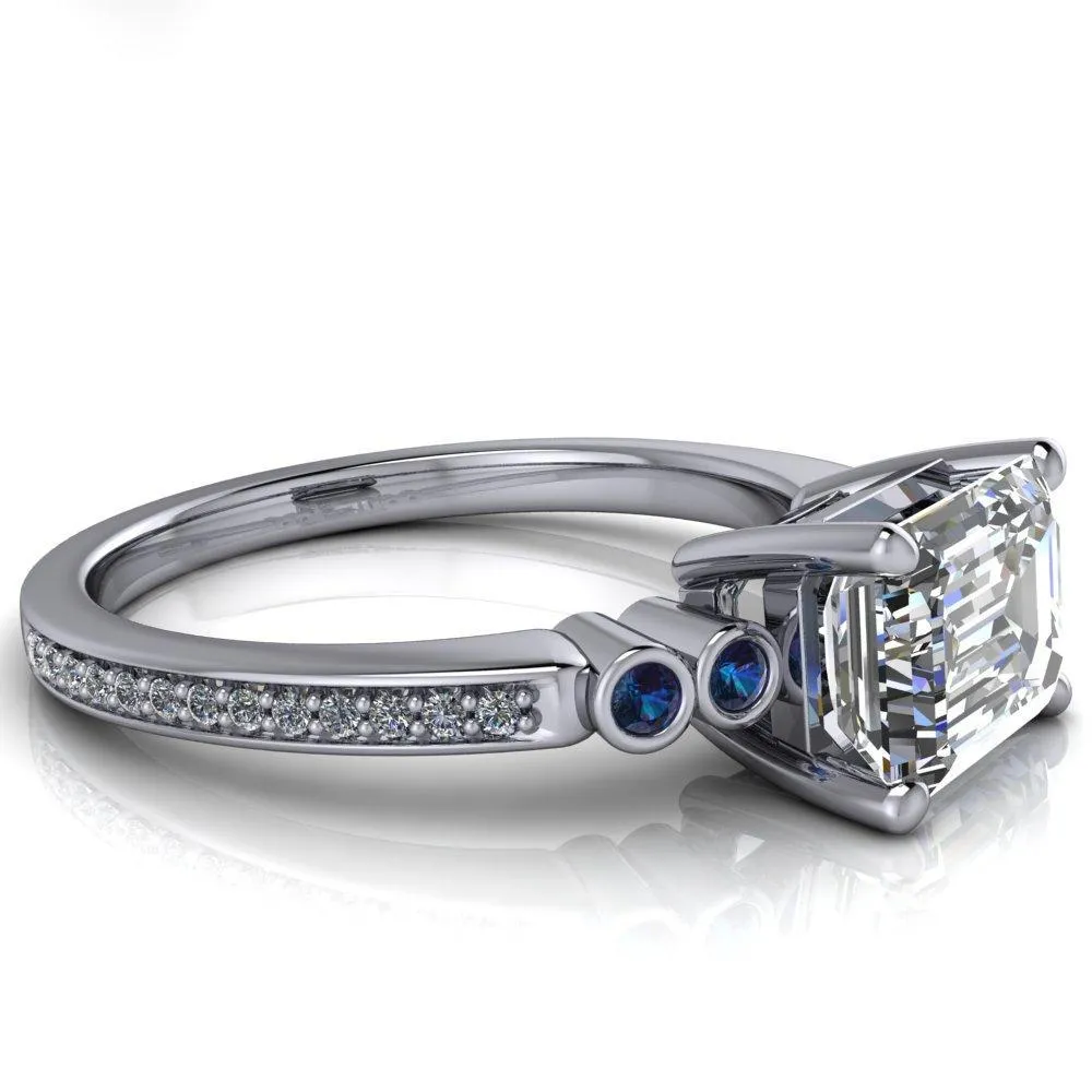 Philippa Emerald Moissanite 4 Alexandrite Sides 4 Prong Under Bezel Multi Stone Engagement Ring