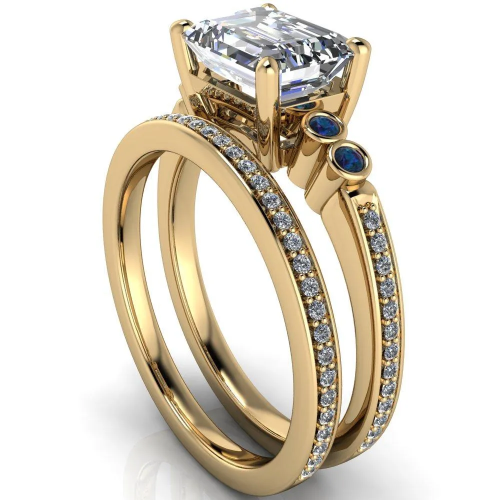 Philippa Emerald Moissanite 4 Alexandrite Sides 4 Prong Under Bezel Multi Stone Engagement Ring