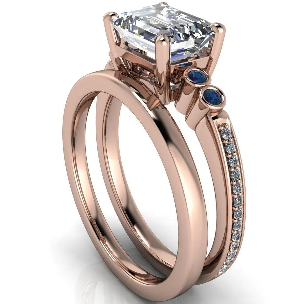 Philippa Emerald Moissanite 4 Alexandrite Sides 4 Prong Under Bezel Multi Stone Engagement Ring