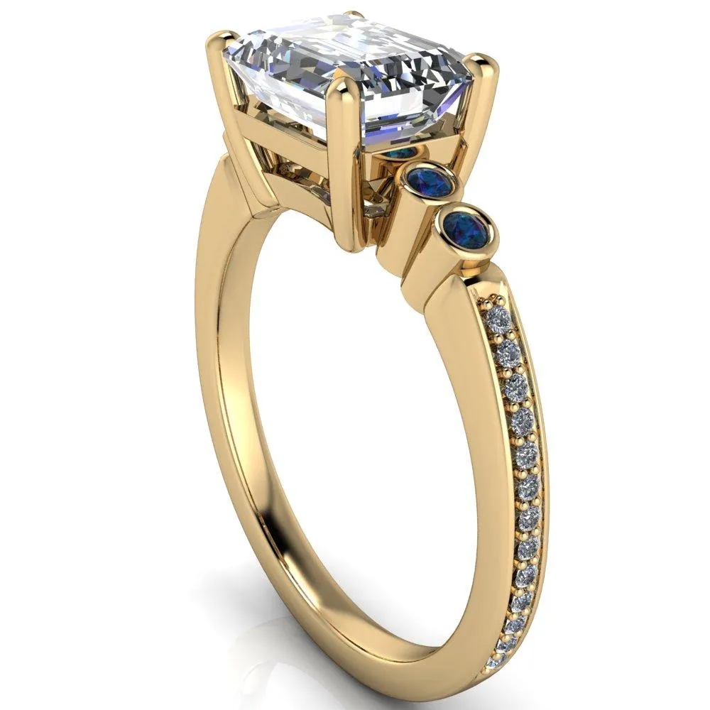 Philippa Emerald Moissanite 4 Alexandrite Sides 4 Prong Under Bezel Multi Stone Engagement Ring