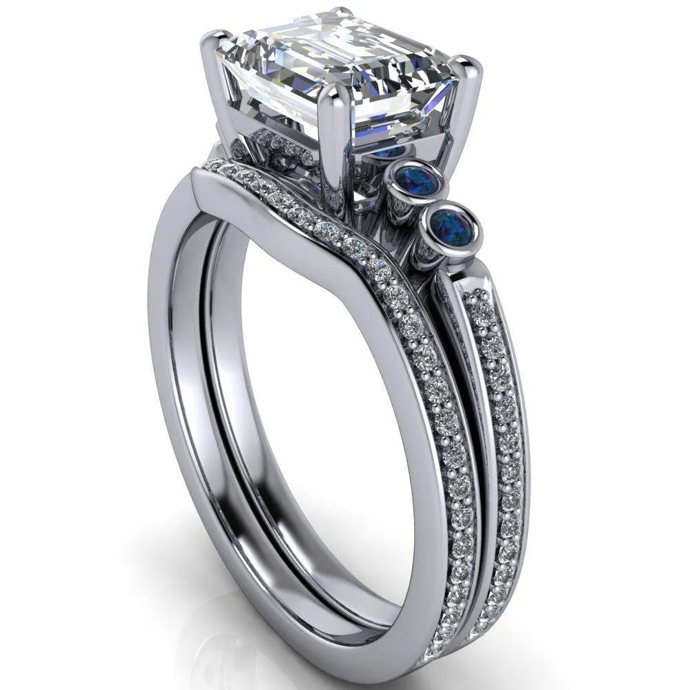 Philippa Emerald Moissanite 4 Alexandrite Sides 4 Prong Under Bezel Multi Stone Engagement Ring