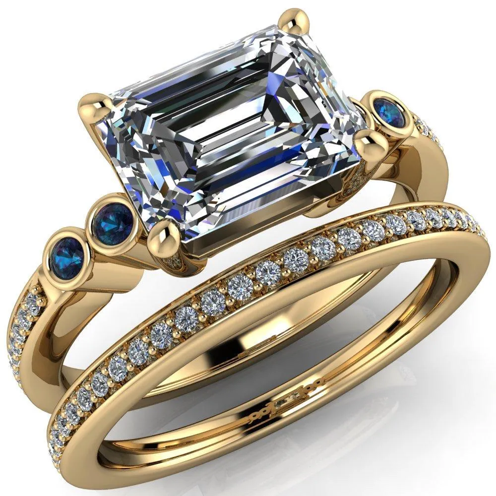 Philippa Emerald Moissanite 4 Alexandrite Sides 4 Prong Under Bezel Multi Stone Engagement Ring