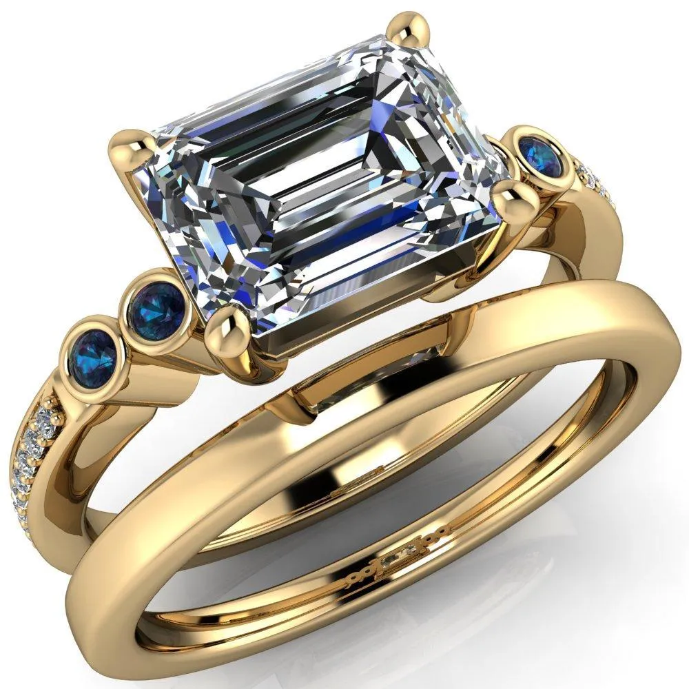 Philippa Emerald Moissanite 4 Alexandrite Sides 4 Prong Under Bezel Multi Stone Engagement Ring