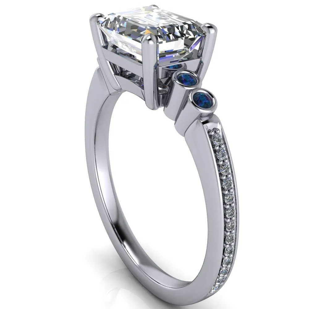 Philippa Emerald Moissanite 4 Alexandrite Sides 4 Prong Under Bezel Multi Stone Engagement Ring
