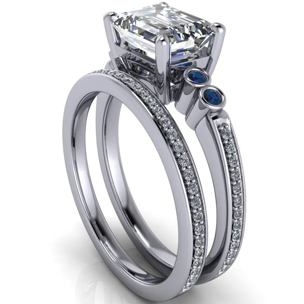 Philippa Emerald Moissanite 4 Alexandrite Sides 4 Prong Under Bezel Multi Stone Engagement Ring