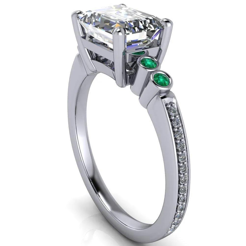 Philippa Emerald Moissanite 4 Emerald Sides 4 Prong Under Bezel Multi Stone Engagement Ring
