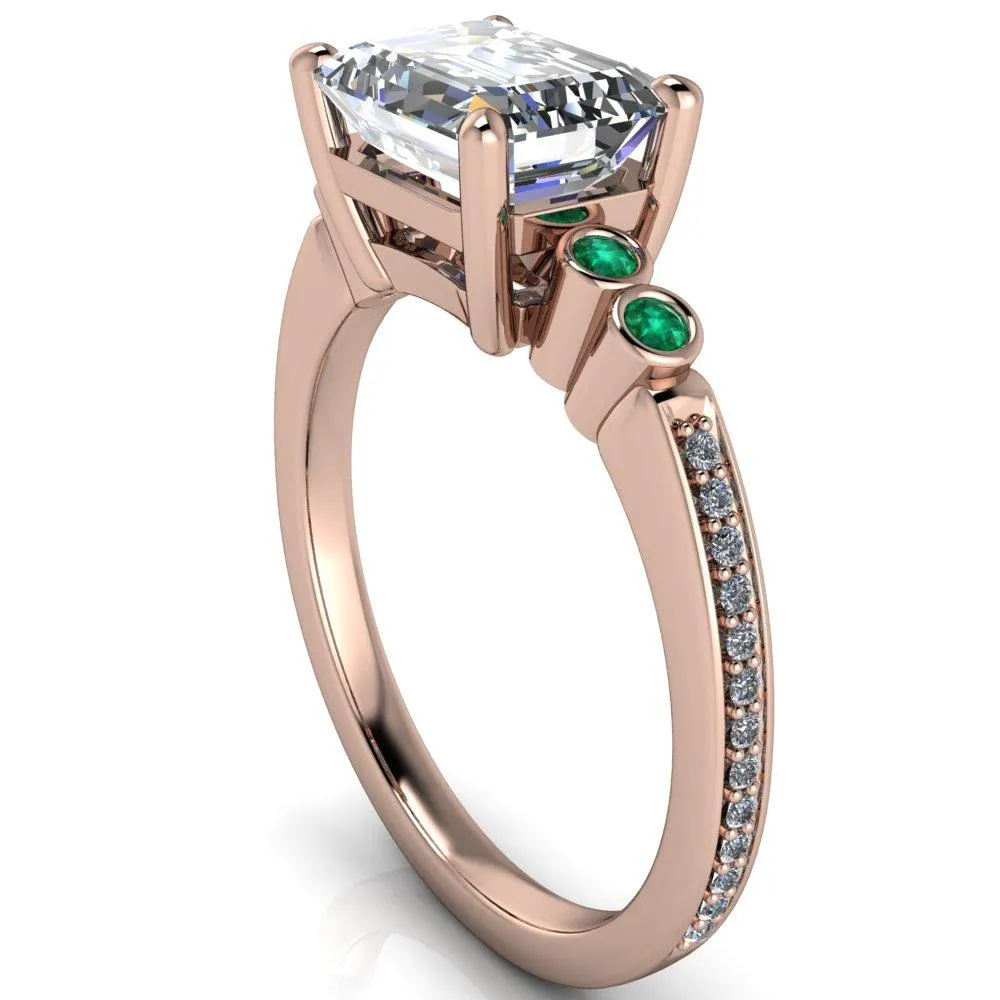 Philippa Emerald Moissanite 4 Emerald Sides 4 Prong Under Bezel Multi Stone Engagement Ring