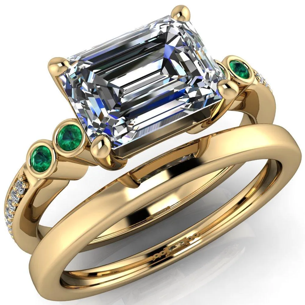 Philippa Emerald Moissanite 4 Emerald Sides 4 Prong Under Bezel Multi Stone Engagement Ring
