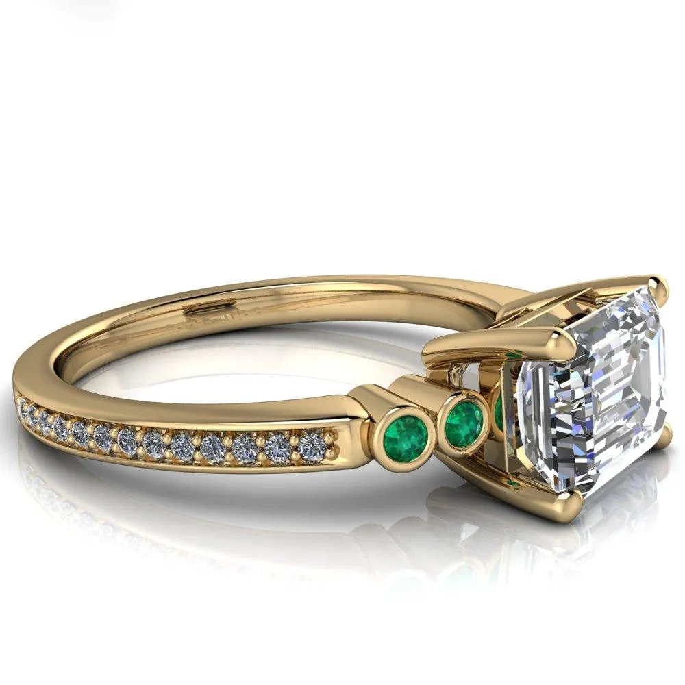 Philippa Emerald Moissanite 4 Emerald Sides 4 Prong Under Bezel Multi Stone Engagement Ring
