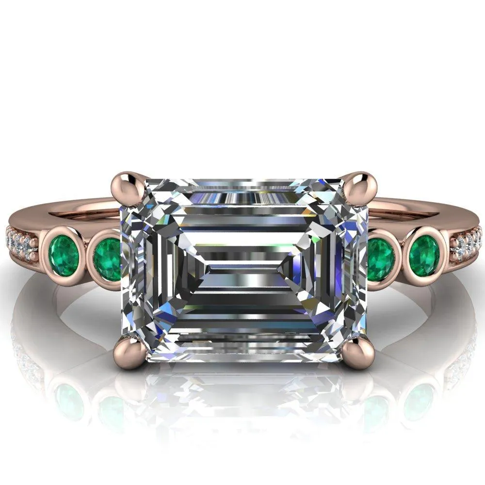 Philippa Emerald Moissanite 4 Emerald Sides 4 Prong Under Bezel Multi Stone Engagement Ring