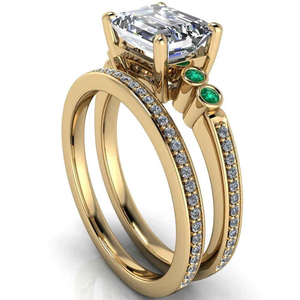 Philippa Emerald Moissanite 4 Emerald Sides 4 Prong Under Bezel Multi Stone Engagement Ring
