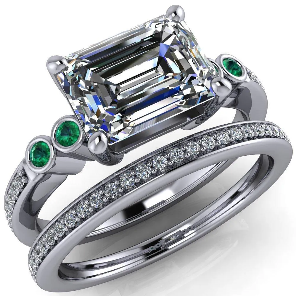 Philippa Emerald Moissanite 4 Emerald Sides 4 Prong Under Bezel Multi Stone Engagement Ring