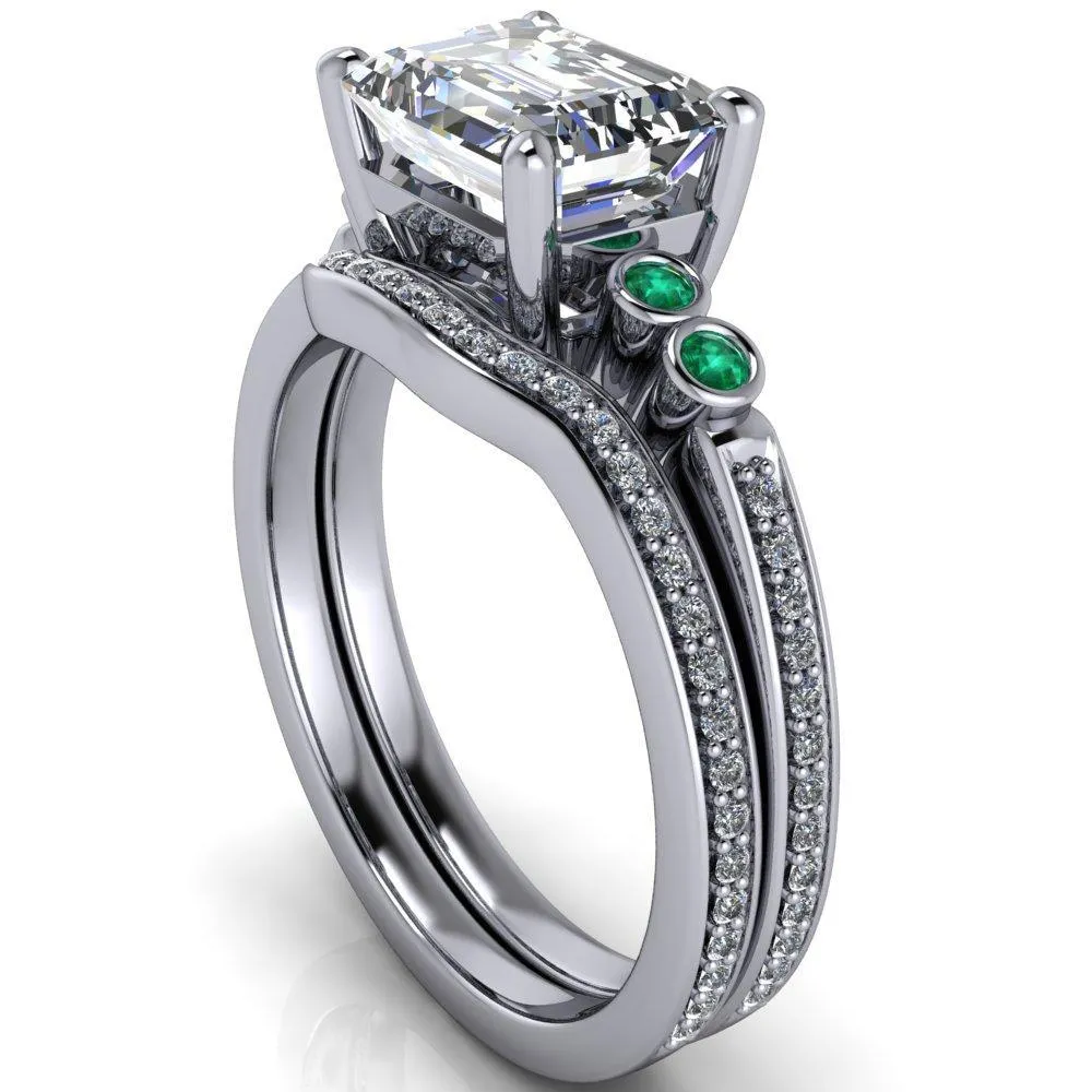 Philippa Emerald Moissanite 4 Emerald Sides 4 Prong Under Bezel Multi Stone Engagement Ring