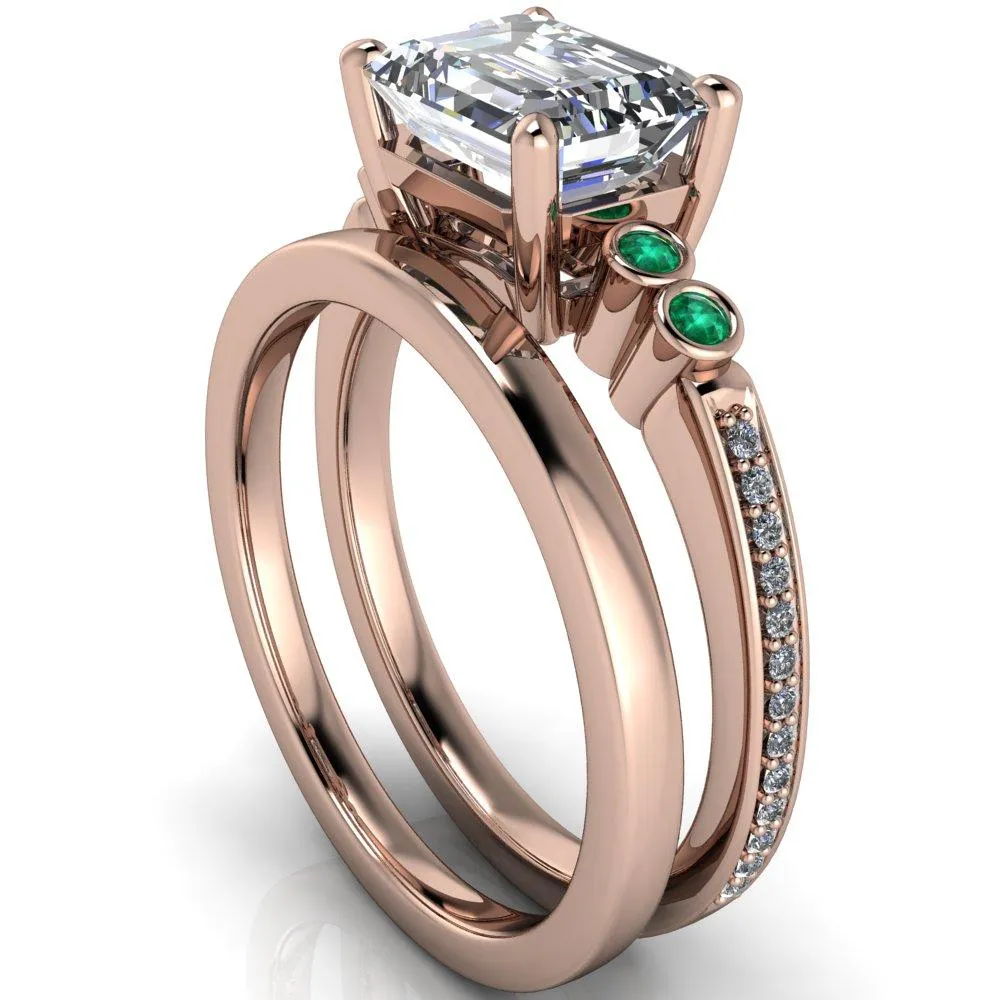 Philippa Emerald Moissanite 4 Emerald Sides 4 Prong Under Bezel Multi Stone Engagement Ring