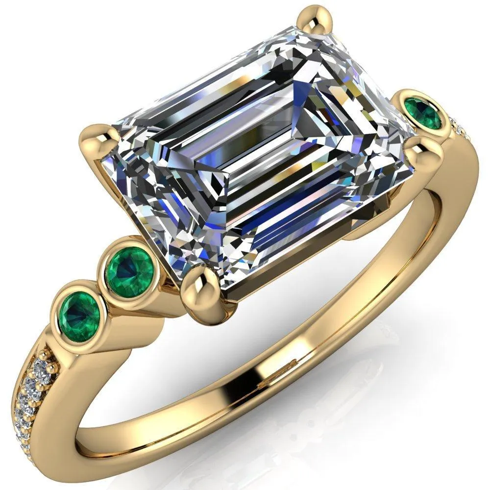 Philippa Emerald Moissanite 4 Emerald Sides 4 Prong Under Bezel Multi Stone Engagement Ring