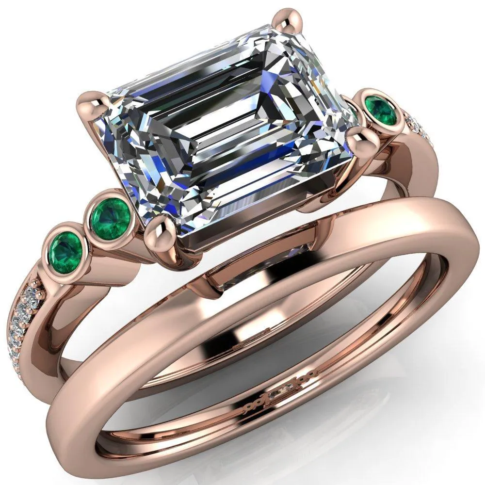 Philippa Emerald Moissanite 4 Emerald Sides 4 Prong Under Bezel Multi Stone Engagement Ring